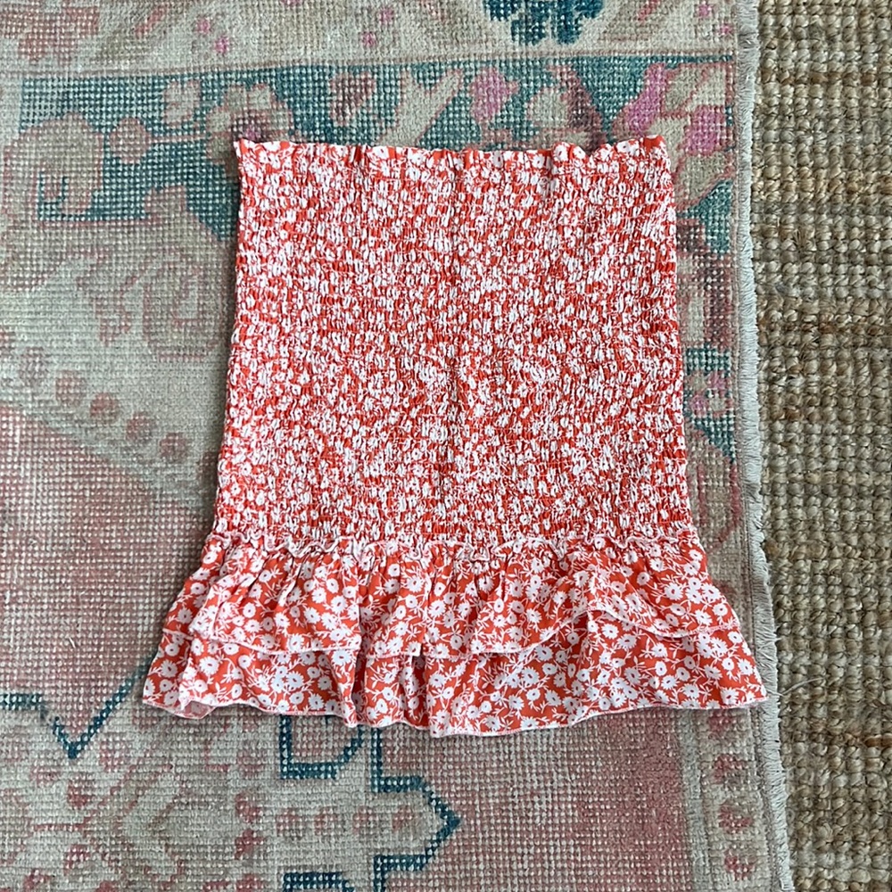 Smocked Orange Floral Skirt by Lost + Wander